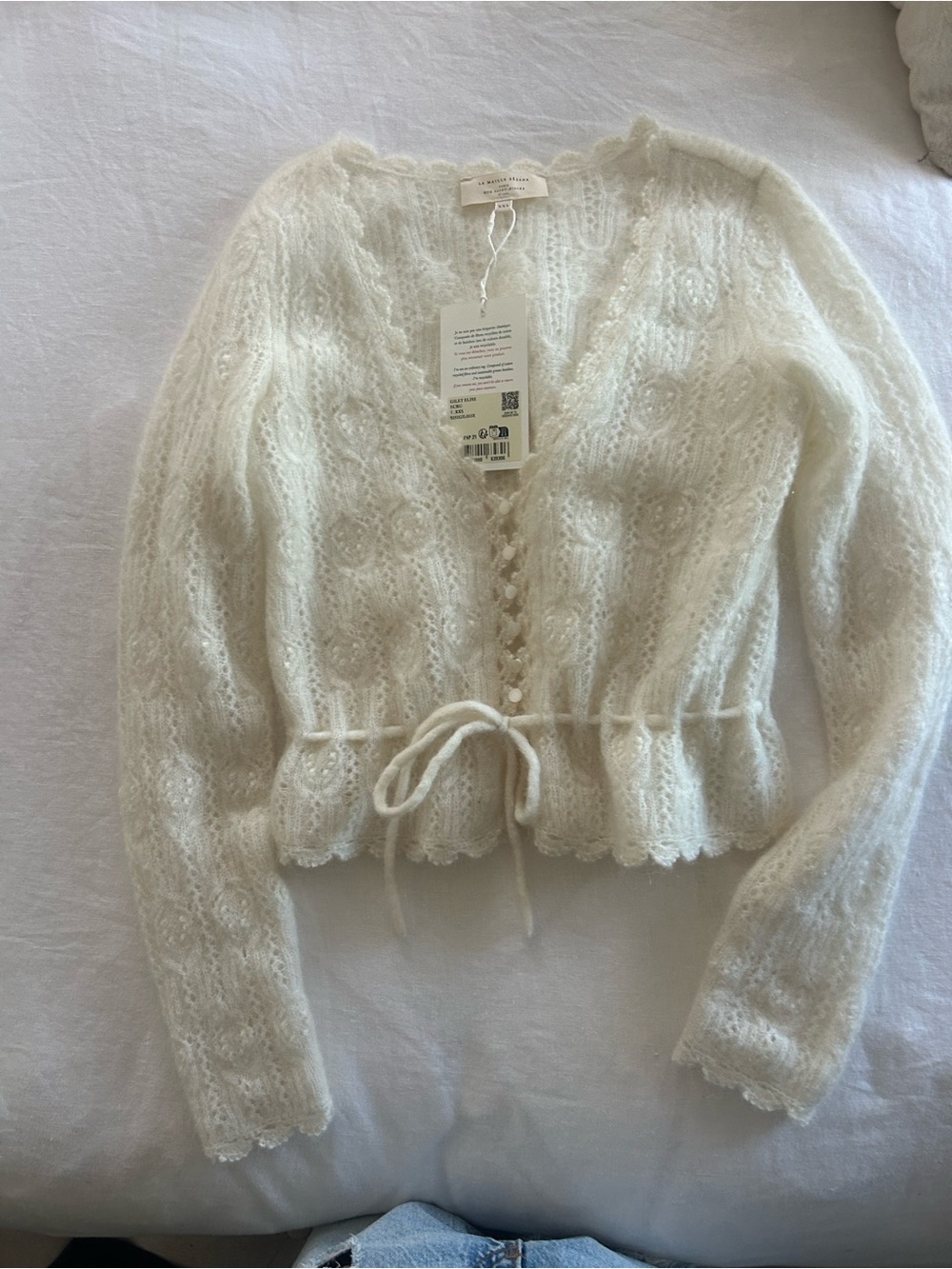 ** New with Tags - Sezane Soft Knit Ivory Cardigan Sweater with Tie Waist - Picture 1 of 4
